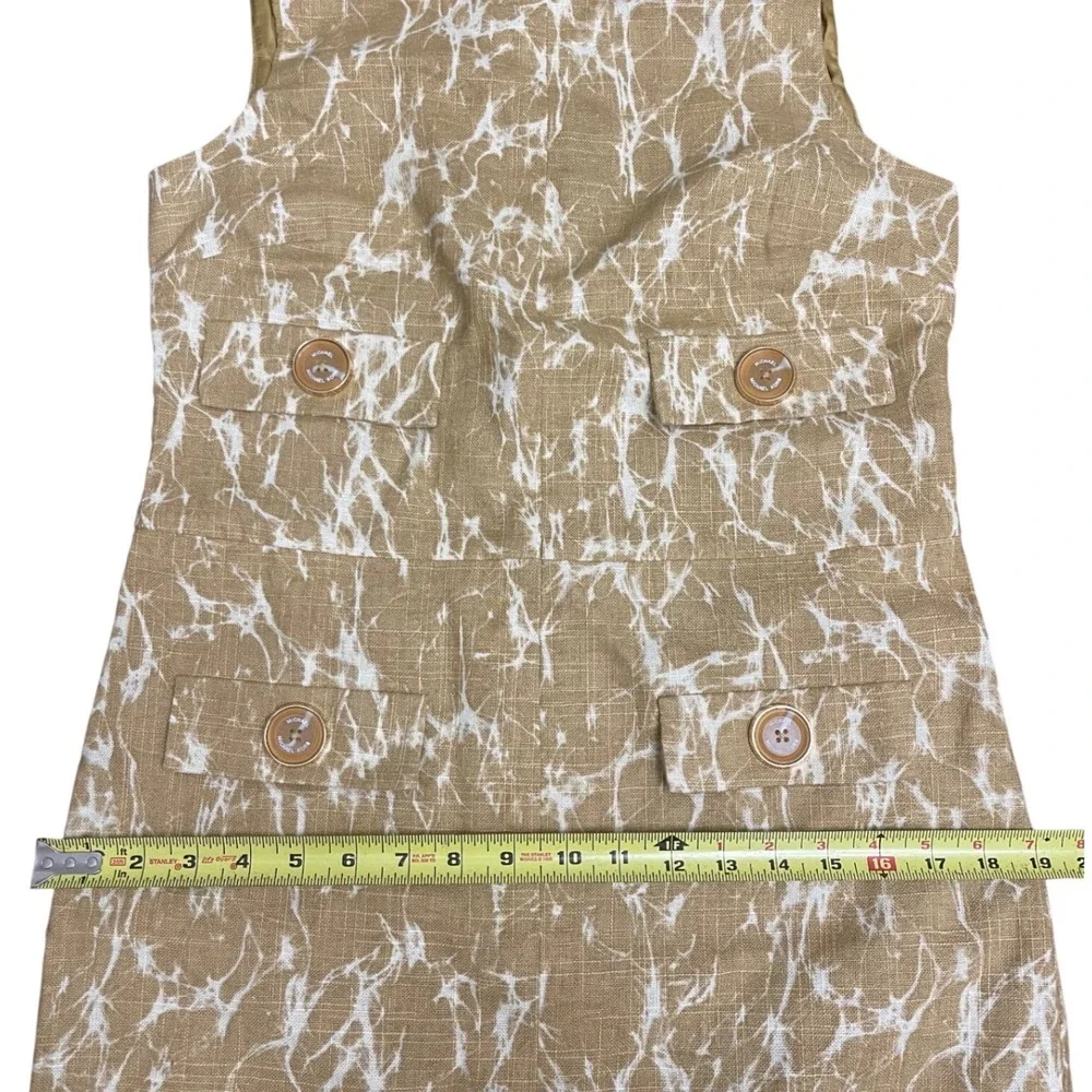 Michael Kors Y2K Vintage Mustard White Marble Print Sleeveless Sheath Dress SZ 6